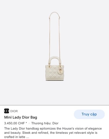 LADY DIOR 미니 백 라떼 까나쥬 양가죽