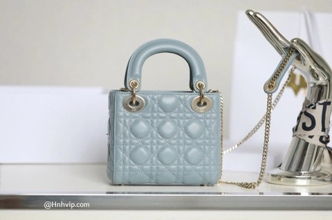 MINI LADY DIOR 백 클라우드 블루 까나쥬 양가죽