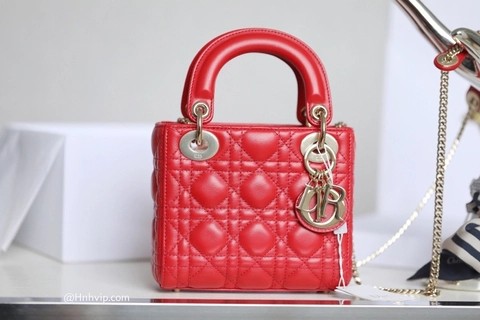 MINI LADY DIOR 백 클라우드 레드 까나쥬 양가죽