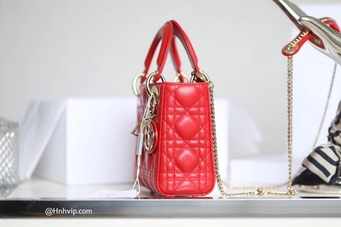 MINI LADY DIOR 백 클라우드 레드 까나쥬 양가죽