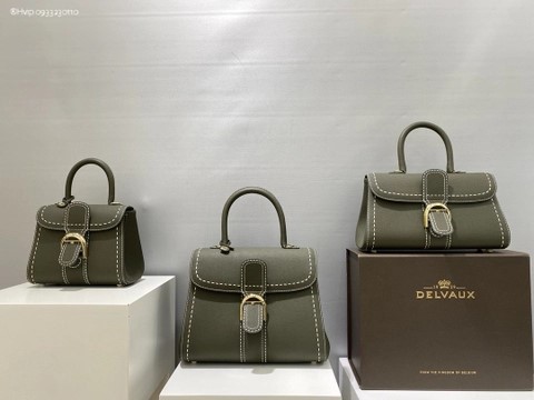 Delvaux Brillant Mini Surpiqué 그레인 송아지 가죽 카키