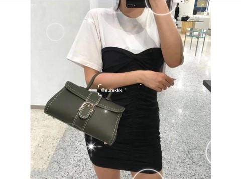 Delvaux Brillant PM Surpiqué 그레인 송아지 가죽 카키