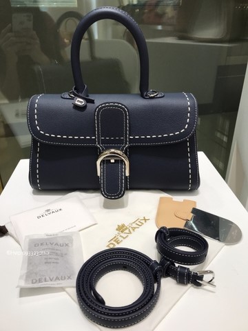 Delvaux Brillant PM Surpiqué 그레인 송아지 가죽 네이비