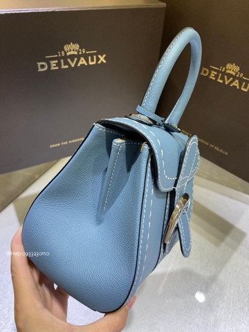 Delvaux Brillant Mini Surpiqué 그레인 송아지 가죽 클라우드 블루