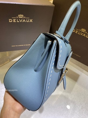 Delvaux Brillant PM Surpiqué 그레인 송아지 가죽 클라우드 블루