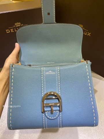 Delvaux Brillant PM Surpiqué 그레인 송아지 가죽 클라우드 블루
