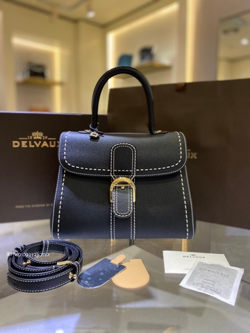 Delvaux Brillant MM Surpiqué 그레인 송아지 가죽 블랙
