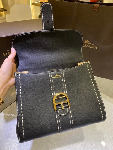 Delvaux Brillant MM Surpiqué 그레인 송아지 가죽 블랙
