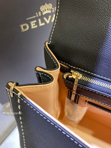 Delvaux Brillant MM Surpiqué 그레인 송아지 가죽 블랙