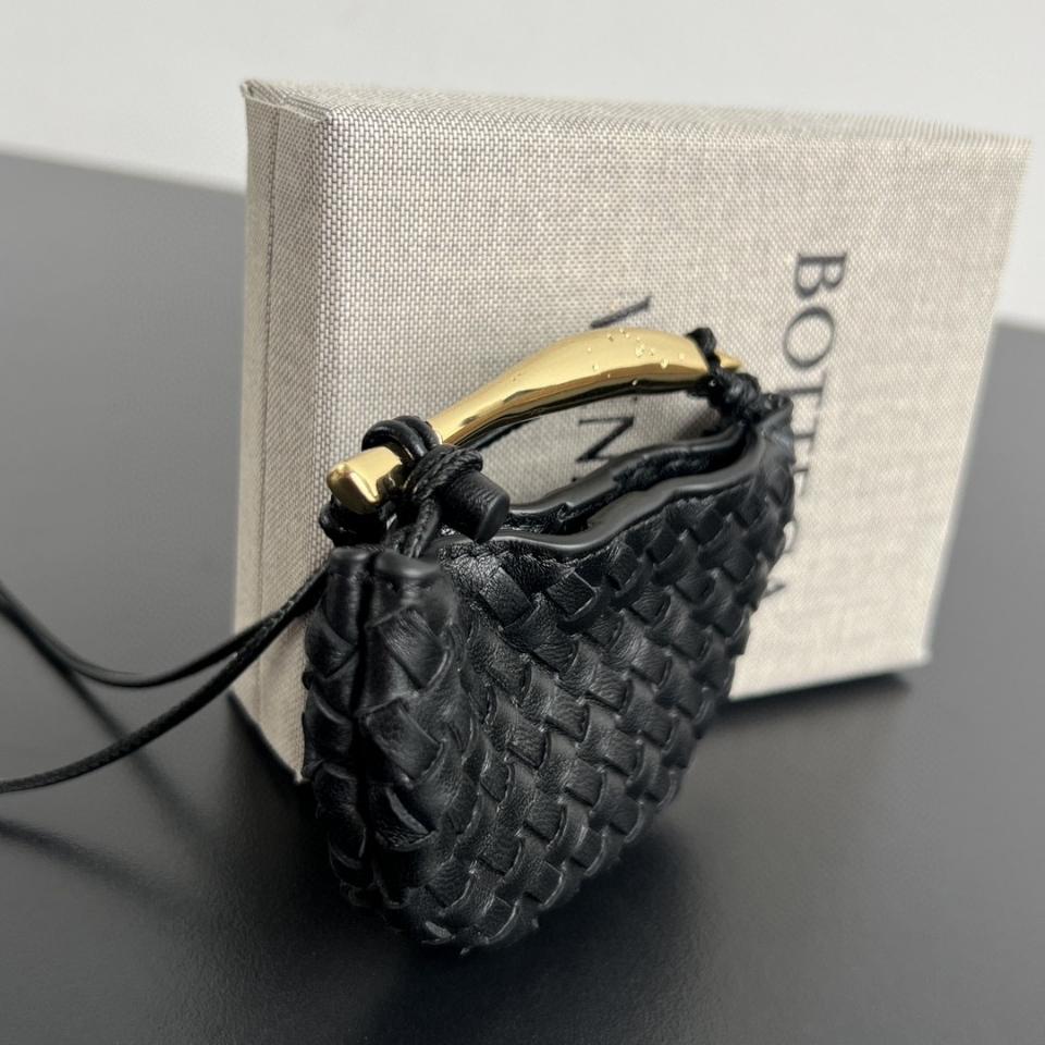 보테가 베네타 가방 참, 블랙 가죽, 836834, 10x7x1.5cm